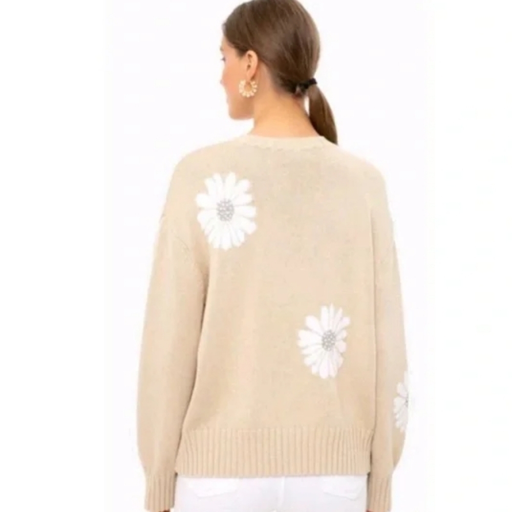 Tuckernuck, Miss Daisy Sweater, Tan/White,  Size Medium - Picture 3 of 10